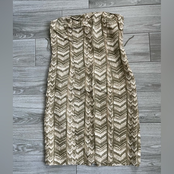 Michael Kors| Linen Printed Strapless Dress in Neutral Chevron Print, Size 6••• - Picture 1 of 12